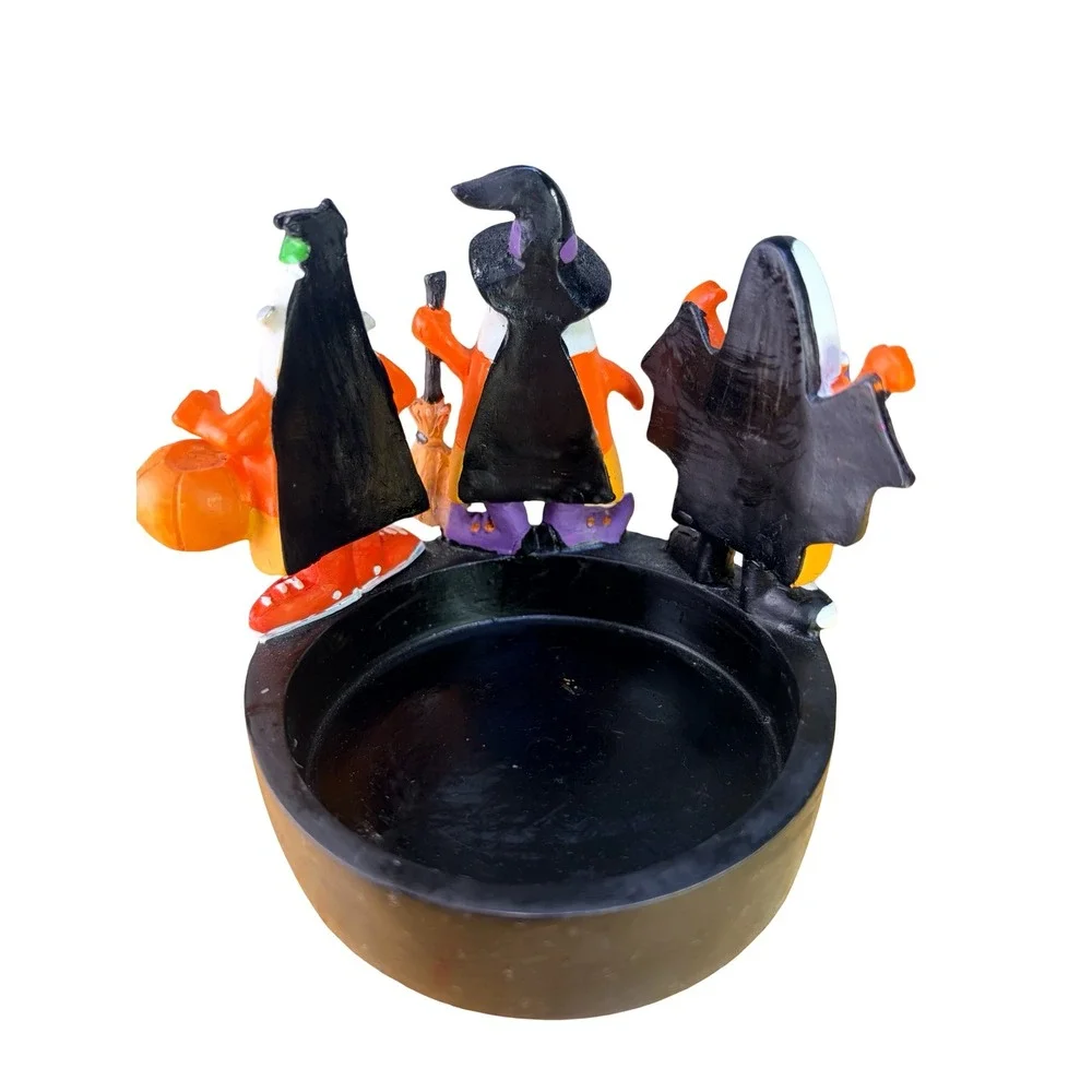 VTG Halloween Candy Corn Ghost Witch Frankenstein Candle Ring Base DME 2010